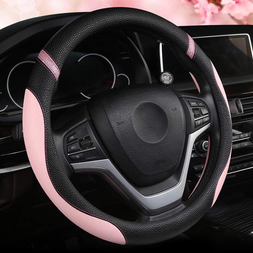 Steering Wheel Cover for Women Leather Universal Steering Wheel Covers for Car 15 Inch (Pink)