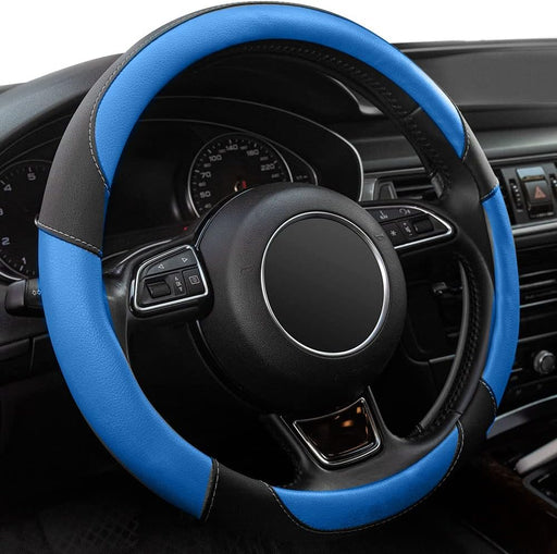 Black and Blue Microfiber Leather Steering Wheel Cover,Universal 15 Inch Steering Wheel Covers for Car Truck Suv,Breathable, anti Slip & Odor Free(Black+Blue)…