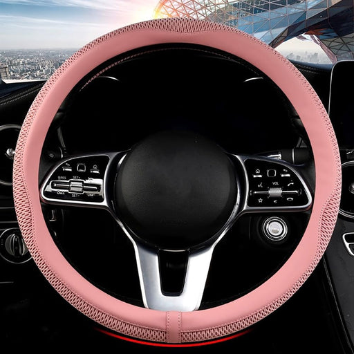 Car Steering Wheel Cover, Universal 15 Inch, the Latest Microfiber Leather Breathable Technology Fabric, Non-Slip, Comfortable, Warm in Winter and Cool in Summer,Pink