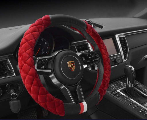 Fluffy Steering Wheel Cover Soft, Short Plush Red Steering Wheel Cover for Women with Universal 14.5-15 Inch