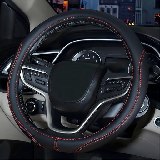 Auto Car Steering Wheel Cover, Universal 15 Inch Fit, Microfiber Leather, Non-Slip, Breathable (Black)