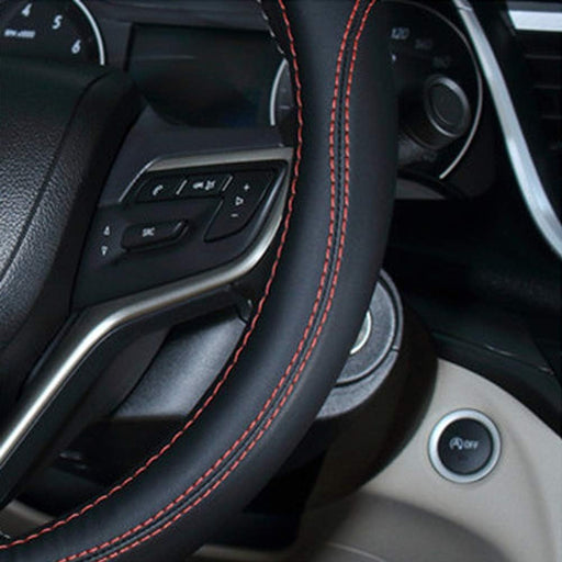 Auto Car Steering Wheel Cover, Universal 15 Inch Fit, Microfiber Leather, Non-Slip, Breathable (Black)