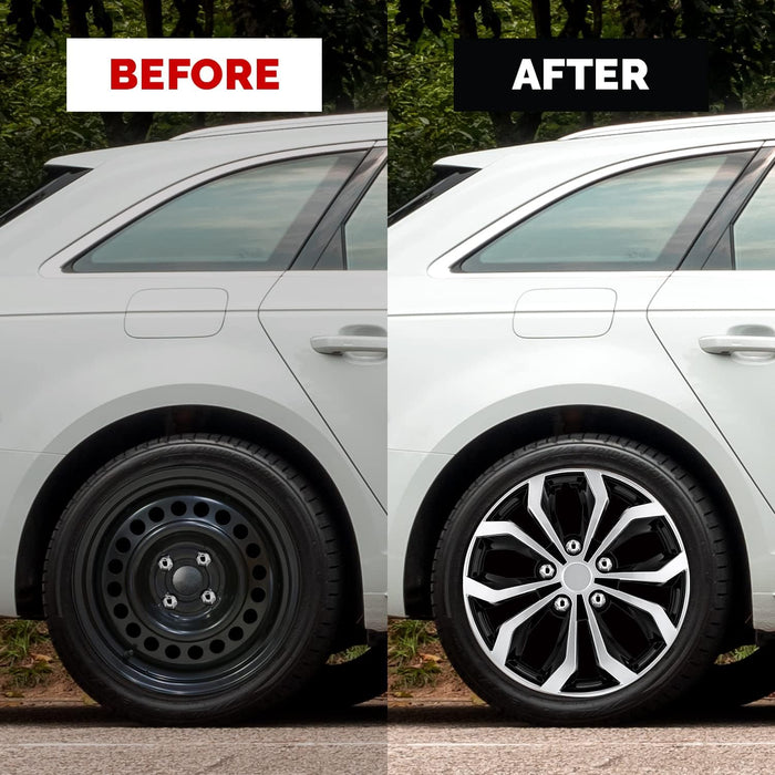 Automotive WH553-16S-BS 16 Inch Spyder Black & Silver Universal Hubcap Wheel Covers for Cars - Set of 4 - Fits Most Cars
