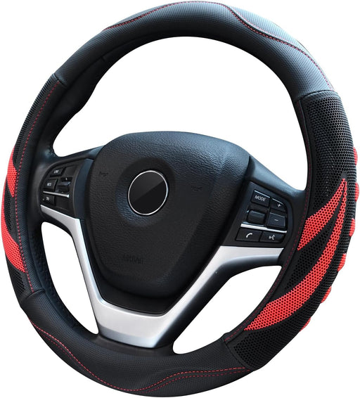 Microfiber Leather Steering Wheel Cover Breathable Auto Car Steering Wheel Cover for Women and Men Universal 15 Inches Red