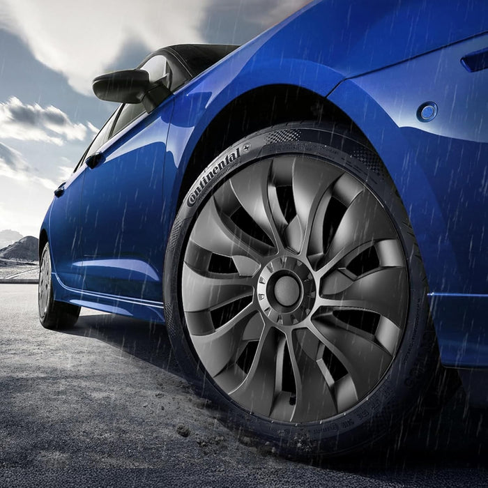 Tesla Model 3 Wheel Covers Hubcaps 18 Inch, 2017-2023 Model 3 Fully Fit Hubcap with Snap Set of 4 Same Side, Guard Tape & Valve Nozzle Hole, ABS & PC Hubcap with Less Wind Drag