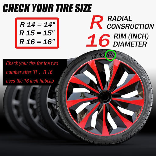 Hubcap Wheel Cover Replacement R16 Hub Caps Universal Wheel Rim Cover ABS Material Exterior Accessories for Car Truck SUV -Set of 4(16-Inch,Red-Black)