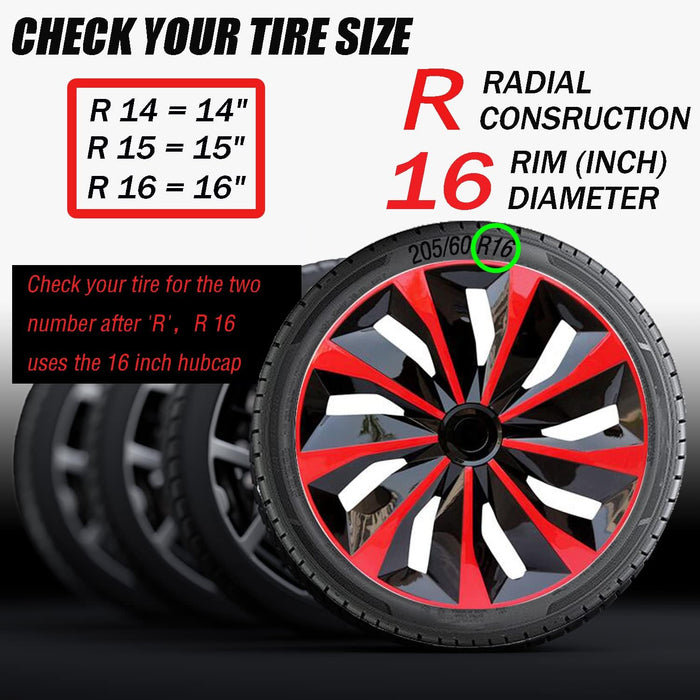 Hubcap Wheel Cover Replacement R16 Hub Caps Universal Wheel Rim Cover ABS Material Exterior Accessories for Car Truck SUV -Set of 4(16-Inch,Red-Black)
