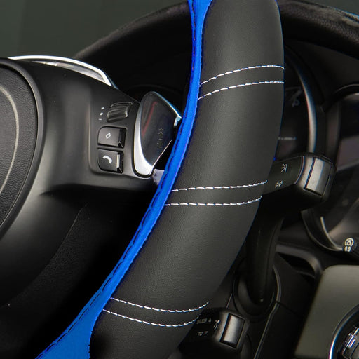 Line Rider Microfiber Leather Sporty Steering Wheel Cover Universal Fits for 95% Truck,Suv,Cars,14.5-15Inch Anti-Slip Safety Comfortable Desgin (Black-Blue)