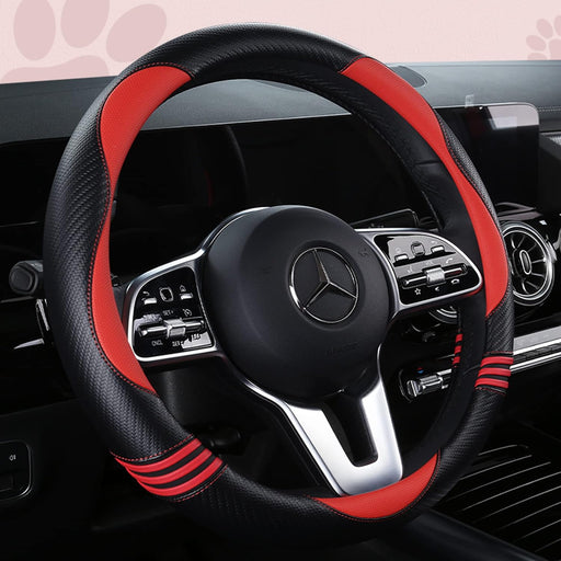 Car Steering Wheel Covers for Women Padded Carbon Fiber PU Leather Cute Auto Interior Accessories for Vehicle, Sedan, Universal, anti Slip, Red, Standard Size 14.5-15"(37-38Cm)