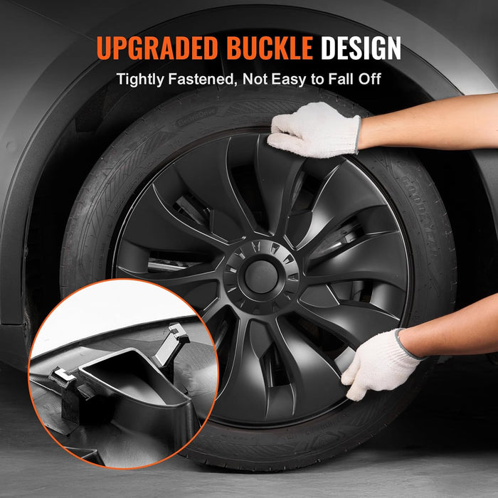 Tesla Model 3 Wheel Covers Hubcaps 18 Inch, 2017-2023 Model 3 Fully Fit Hubcap with Snap Set of 4 Same Side, Guard Tape & Valve Nozzle Hole, ABS & PC Hubcap with Less Wind Drag