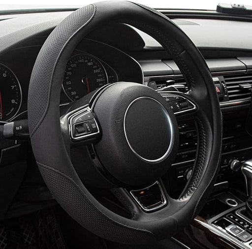 Car Steering Wheel Cover,14.5-15 Inch Black Universal Microfiber Leather Covers Breathable Anti-Slip Odorless Steering Wheels Accessories for Men Women