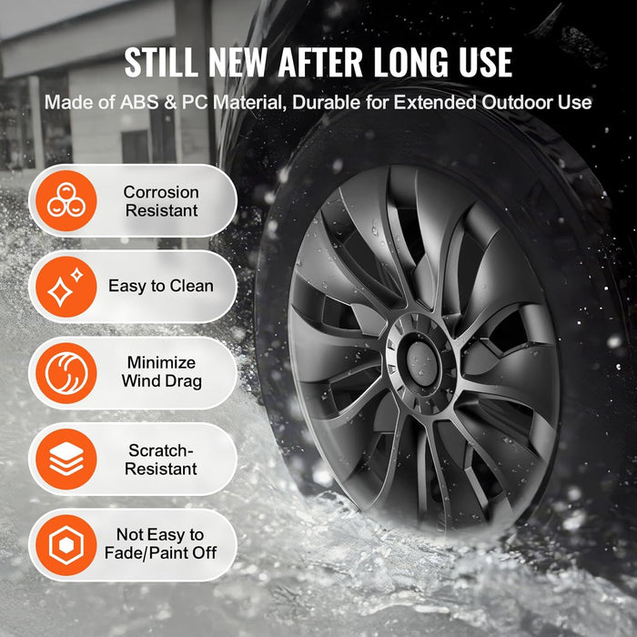 Tesla Model 3 Wheel Covers Hubcaps 18 Inch, 2017-2023 Model 3 Fully Fit Hubcap with Snap Set of 4 Same Side, Guard Tape & Valve Nozzle Hole, ABS & PC Hubcap with Less Wind Drag