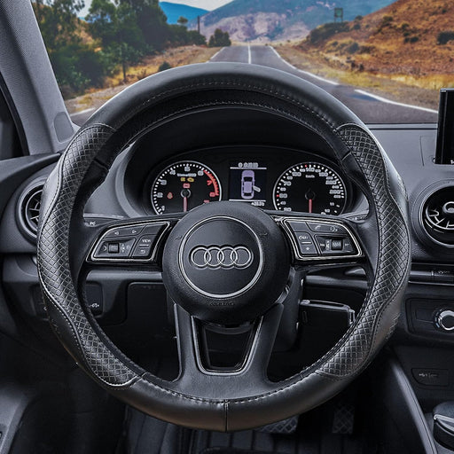 Heavy Duty Pure Cowhide Steering Wheel Cover, Black Genuine Leather Steering Wheel Cover Men Women Universal 14.5 to 15 Inch