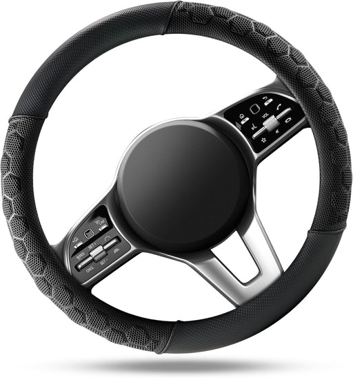 Massage Steering Wheel Cover, Black Football Pattern Material Spliced Leather Car Steering Wheel Protector, Car Interior Accessories, Universal Fit 14.5"-15.5" for Cars, Trucks, Van, SUV