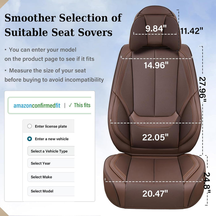 **Universal Waterproof Nappa Leather Car Seat Covers Full Set for 5 Seats – Front & Rear Auto Seat Protectors with Head Pillows, Airbag Compatible, Fits Most Cars, SUVs & Trucks, Brown**