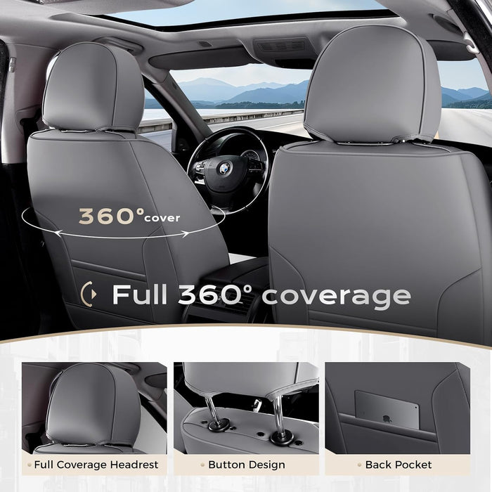 **Universal Waterproof Nappa Leather Car Seat Covers Full Set for 5 Seats – Luxury Seat Protectors with Head Pillows, Airbag Compatible, Universal Fit for Cars, SUVs & Trucks, Gray & White*