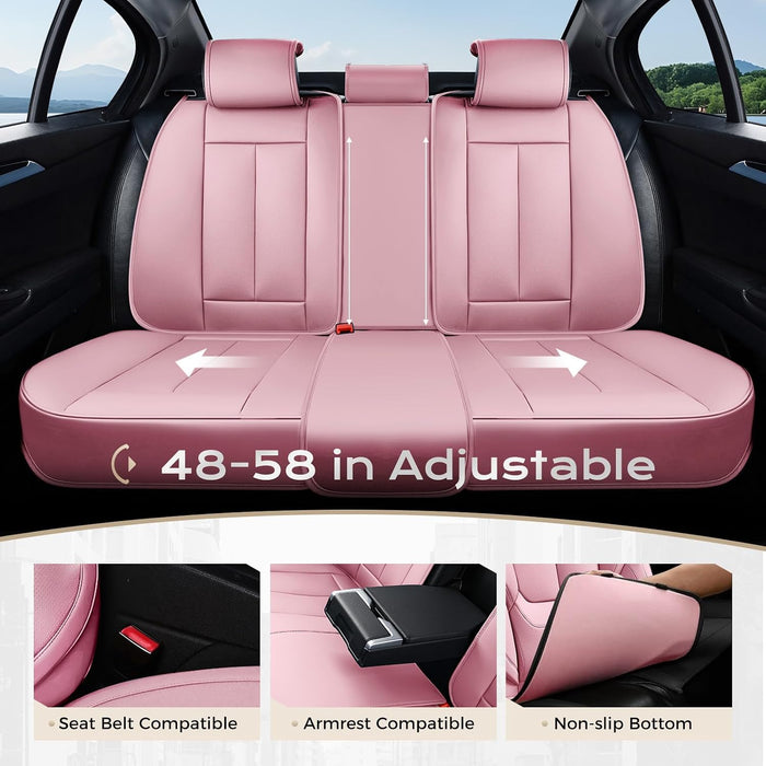 Universal Car Seat Covers Full Set – Waterproof Nappa Leather Seat Covers for Cars, SUVs & Trucks, Luxury Interior Protection with Head Pillows, Pink