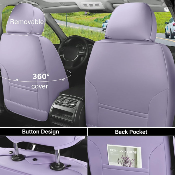 Universal Purple Leather Car Seat Covers Full Set - Waterproof Car Seat Protector Cushion for Front & Back Seats, Fits Most Auto Cars Truck SUV