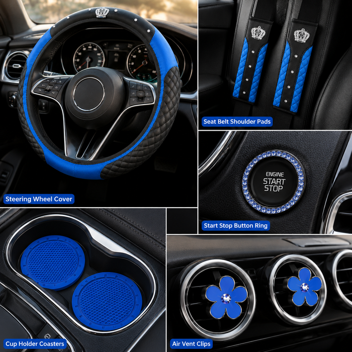 10Pcs Universal Luxury Car Steering Wheel Cover, Shoulder Protector with Daisy Vent Clips - Value-Added Combo Set, Non-Slip Breathable All-Season Interior Decor Gift for Most, Steering Wheel Cover, Steering Wheel Cover for Car