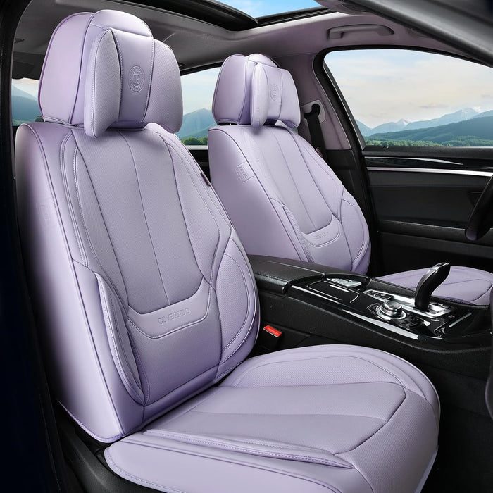 Universal Seat Covers Full Set, 5 Seats Universal Seat Covers for Cars, Waterproof NAPPA Leather Car Seat Covers with Head Pillow, Auto Protectors Fit for Most Sedans SUV Pick-Up Truck-Purple