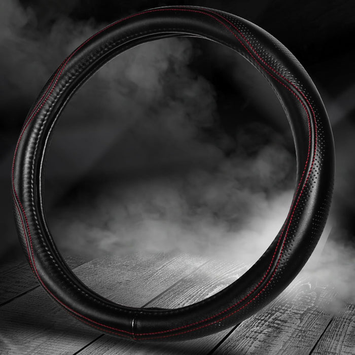 Top Grade Black Genuine Leather Steering Wheel Cover Men Women, Luxury Steering Wheel Cover for Cars, SUVS and Trucks, Universal 14.5-15 Inch