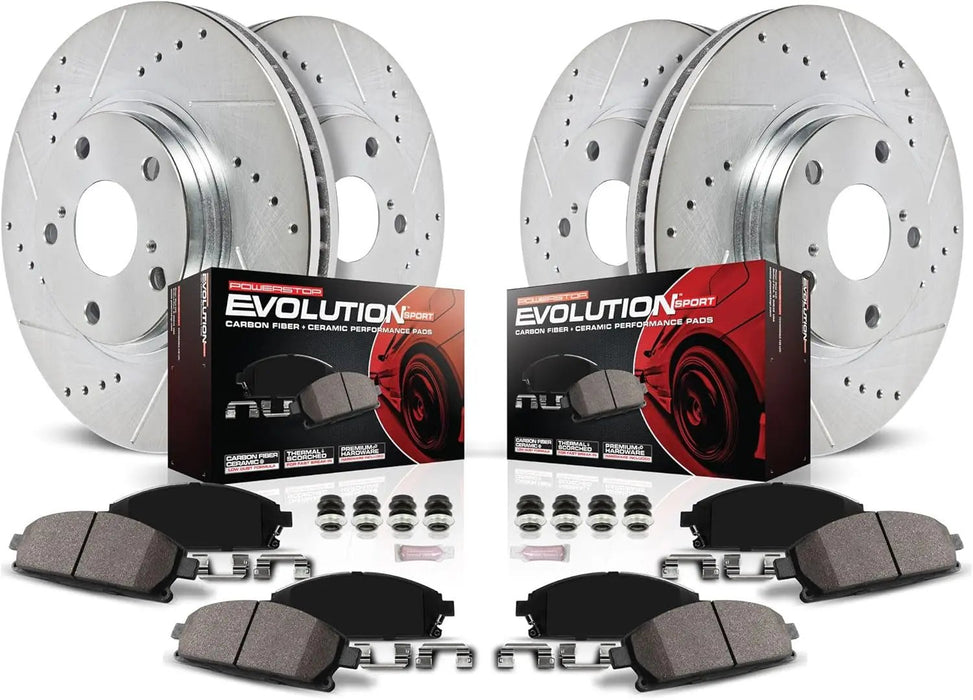 Front and Rear Brake Kit for Chrysler Aspen 2007-09 |Dodge Durango 2007-09 |Ram 1500 2006-10 |Ram 1500 2011-18 - Drilled and Slotted Disc Rotors with Ceramic Brake Pads Replacement, K2164