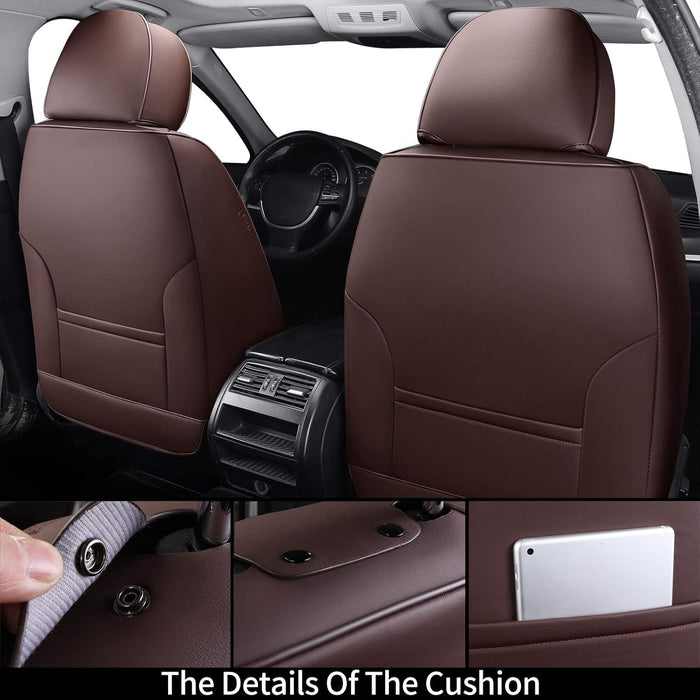 **Universal Waterproof Nappa Leather Car Seat Covers Full Set for 5 Seats – Front & Rear Auto Seat Protectors with Head Pillows, Airbag Compatible, Fits Most Cars, SUVs & Trucks, Brown**