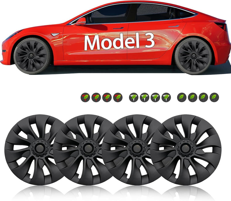 Wheel Covers for Tesla Model 3 2017-2023 18 Inch | 4 Pack ABS Model 3 Hubcaps OEM Replacement and Rim Protectors Exterior Accessories Matte Black