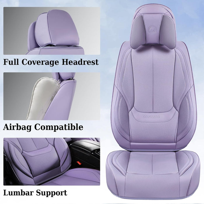 Universal Seat Covers Full Set, 5 Seats Universal Seat Covers for Cars, Waterproof NAPPA Leather Car Seat Covers with Head Pillow, Auto Protectors Fit for Most Sedans SUV Pick-Up Truck-Purple
