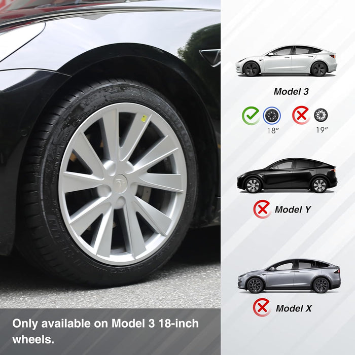 Hubcap for Tesla Model 3 Wheel Cover 18 Inch Hub Cap Replacement Uberturbine Wheel Covers for Model 3 Rim Protector 4PCS (Silver, Model 3“18 Inch)