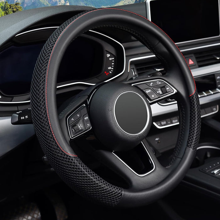 Steering Wheel Cover, Universal 15 Inch, Microfiber Leather Viscose, Breathable, Anti-Slip,Warm in Winter and Cool in Summer, Black