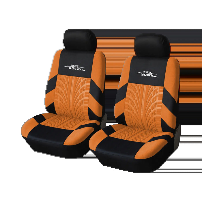 Car Seat Covers for 5 Seats Universal, Fabric Breathable Car Front & Rear Seat Protectors, with Tire Track Details, Airbag Compatible, Full Protection, Fits Most Cars Trucks Vans Suvs, Red Vehicle Seat Covers, Truck Accessories, Car Interior Accessories