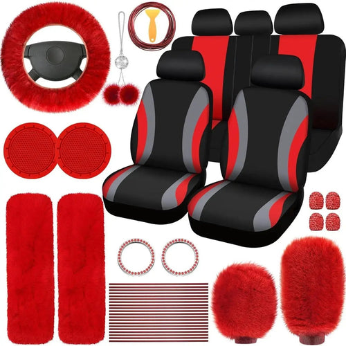 Car Interior & Seat Decorative Accessories, Car Interior Accessory, Universal Plush Steering Wheel Protective Cover Kit, Car Interior Seat Set for Women & Men, Cute Car Accessories, Girly Car Interior Sets, Seat Covers