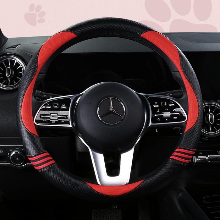 Car Steering Wheel Covers for Women Padded Carbon Fiber PU Leather Cute Auto Interior Accessories for Vehicle, Sedan, Universal, anti Slip, Red, Standard Size 14.5-15