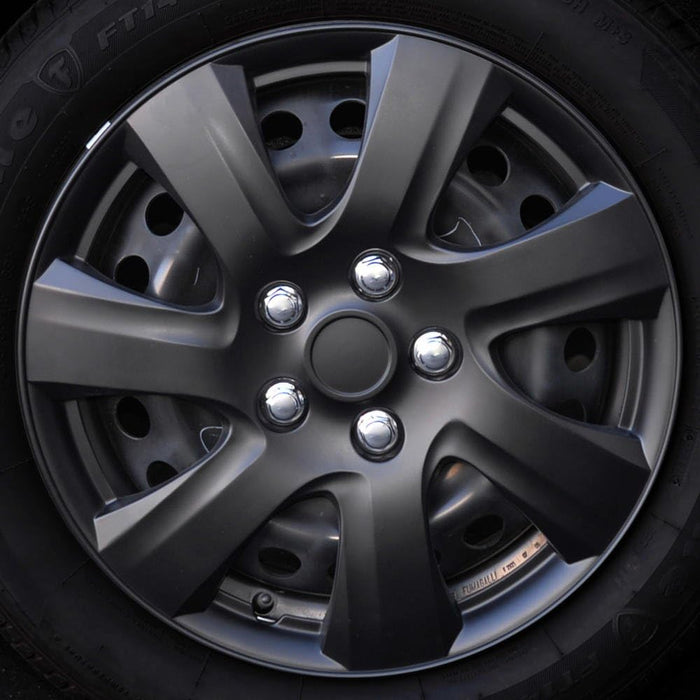 Matte Black Hubcaps Wheel Covers for (2006-2014) Toyota Camry 16 Inch Hubcaps Set of 4, Snap-On Direct OEM Replacement for Toyota Camry Hubcaps 16 Inch Wheel Covers Impact-Resistant Durable