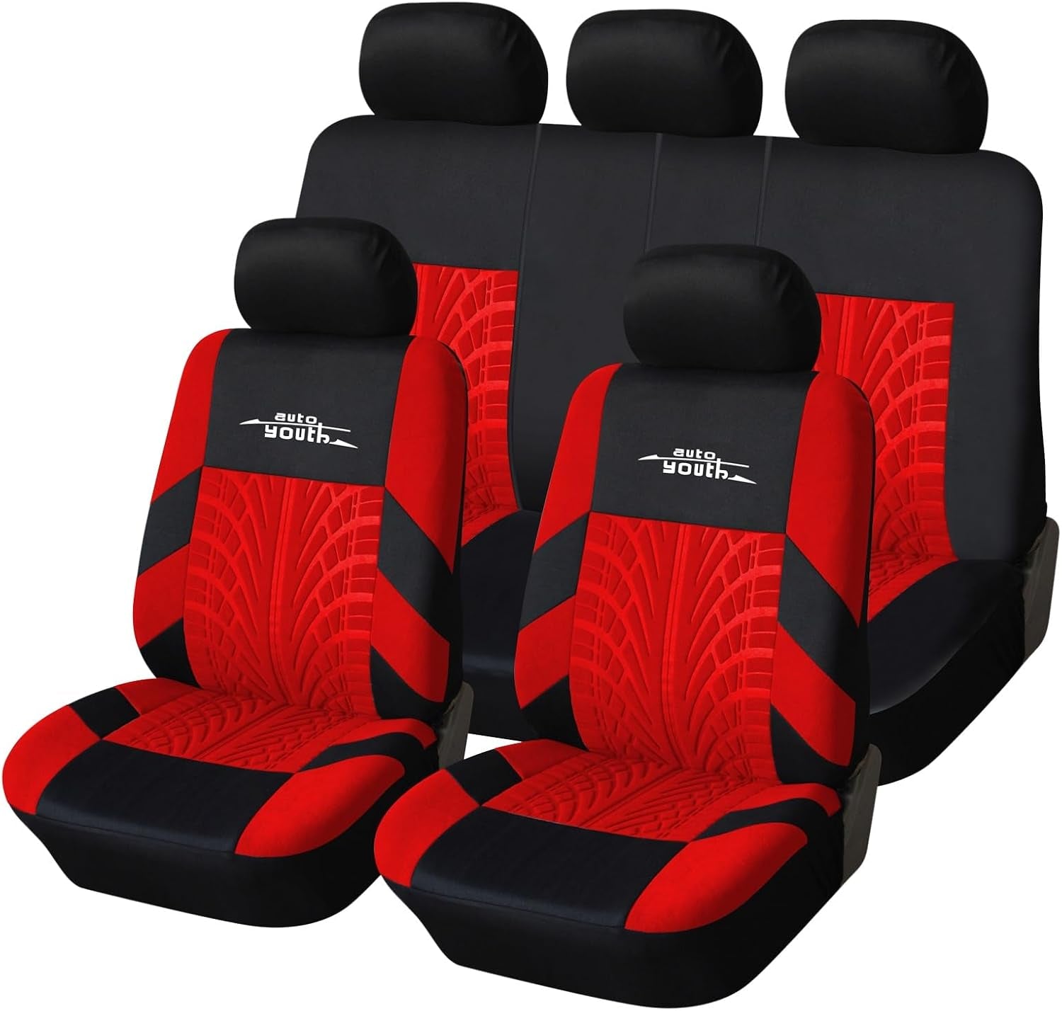Car Seat Covers Universal Fit Full Set Car Seat Protectors Tire Tracks Car Seat Accessories - 9PCS, Red