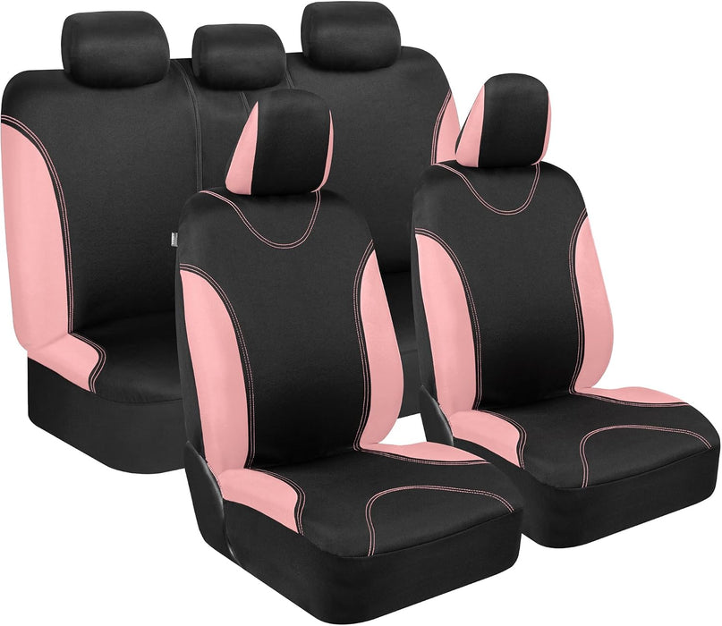 Ultrasleek Beige Seat Covers for Cars Full Set, Two-Tone Front Seat Covers with Matching Back Seat Cover, Stylish Car Seat Protectors with Split Bench Design,
