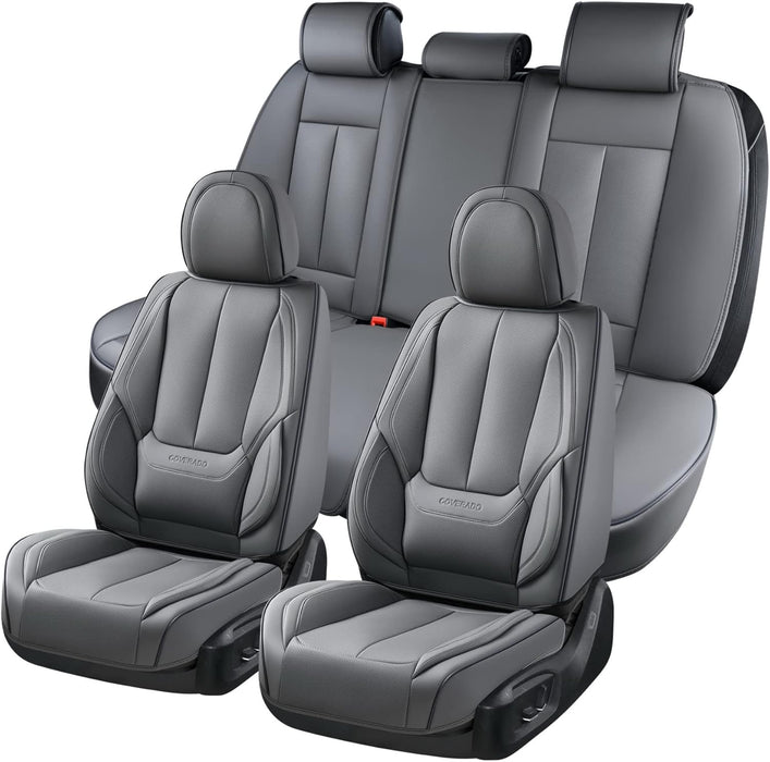 Car Seat Covers Full Set, Seat Covers for Cars, Gray Car Seat Protector Waterproof, Nappa Leather Car Seat Cushion, Car Seat Covers Front Seats and Back Fit for Most Cars