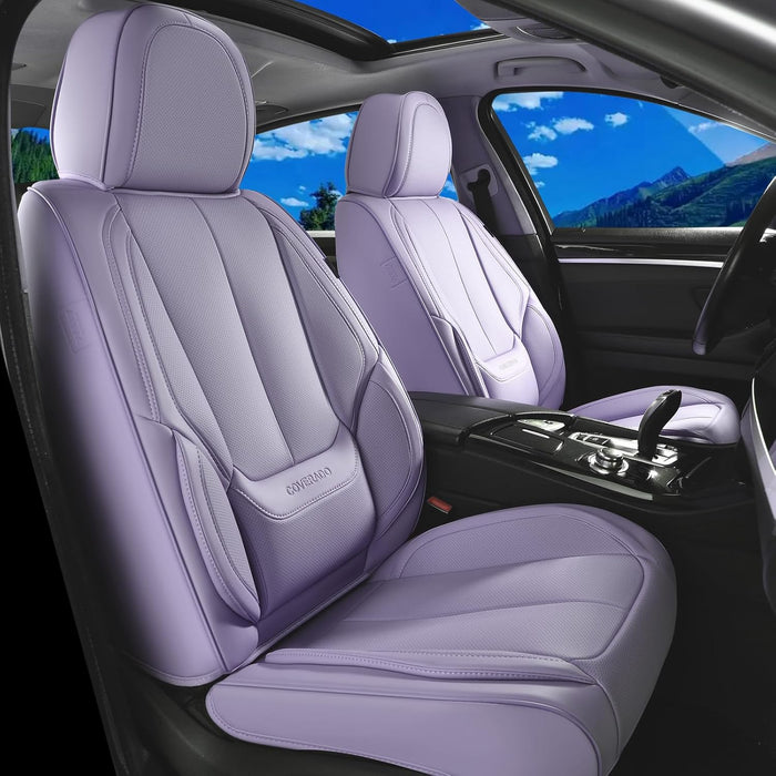 Universal Purple Leather Car Seat Covers Full Set - Waterproof Car Seat Protector Cushion for Front & Back Seats, Fits Most Auto Cars Truck SUV