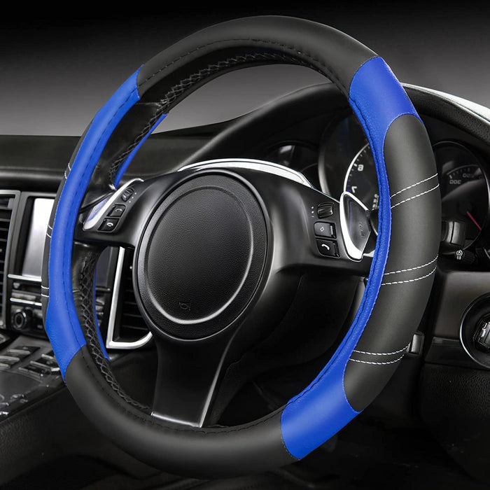 Line Rider Microfiber Leather Sporty Steering Wheel Cover Universal Fits for 95% Truck,Suv,Cars,14.5-15Inch Anti-Slip Safety Comfortable Desgin (Black-Blue)