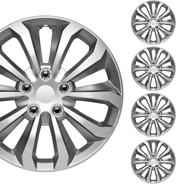 Hubcaps Wheel Covers for Cars Premium Silver and Gunmetal Hubcaps 16" Wheel Rim Cover Replacement Snap on Hubcaps for Toyota Camry Corolla Style Automotive (4-Pack)