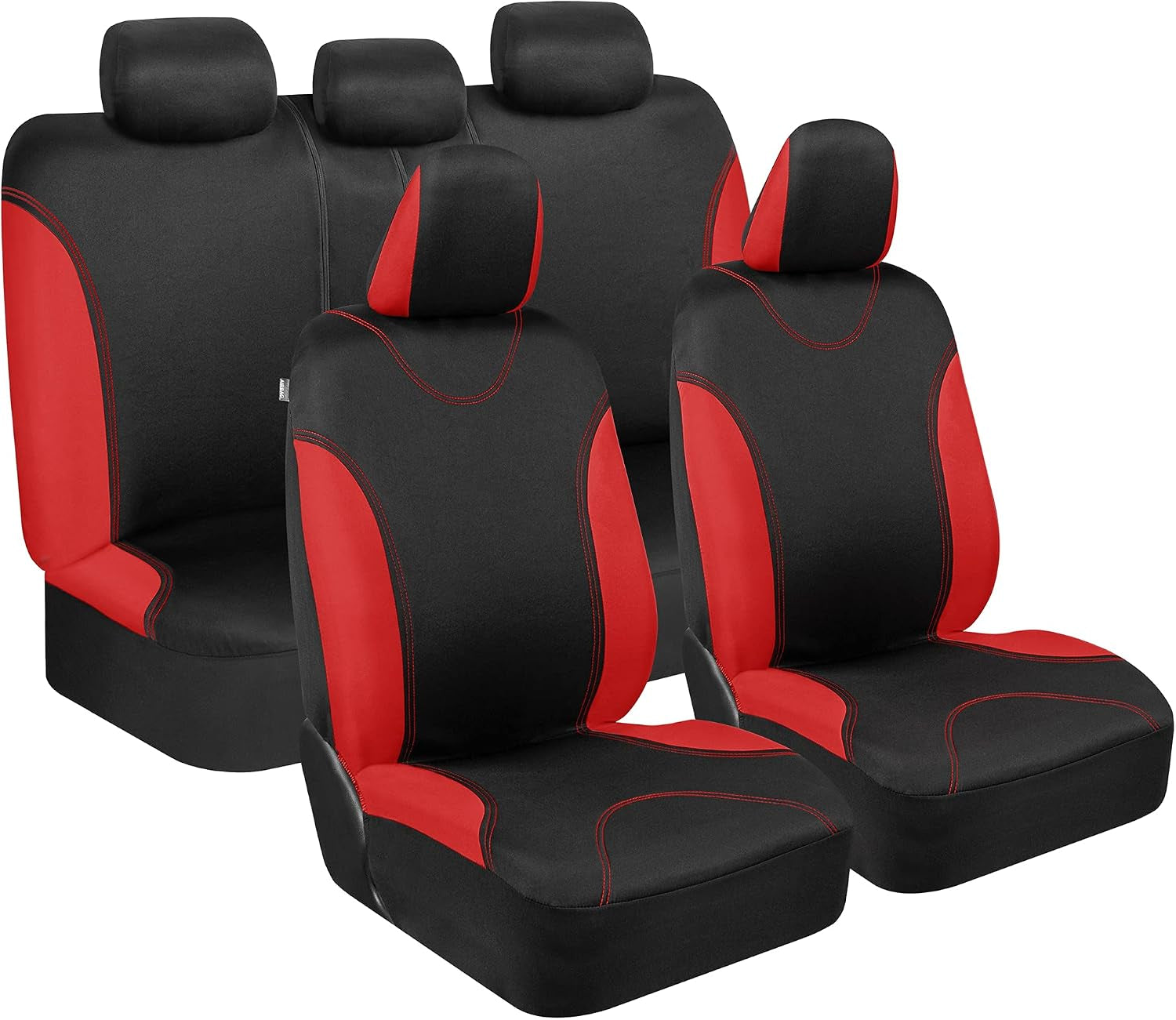 Ultrasleek Beige Seat Covers for Cars Full Set, Two-Tone Front Seat Covers with Matching Back Seat Cover, Stylish Car Seat Protectors with Split Bench Design,