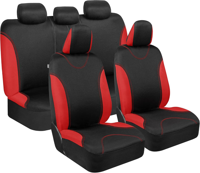 Ultrasleek Beige Seat Covers for Cars Full Set, Two-Tone Front Seat Covers with Matching Back Seat Cover, Stylish Car Seat Protectors with Split Bench Design,