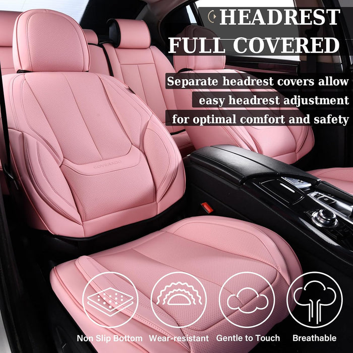 Car Seat Covers Full Set, Seat Covers for Cars, Pink Car Seat Protector Waterproof, Nappa Leather Car Seat Cushion, Car Seat Covers Front Seats and Back Fit for Most Cars
