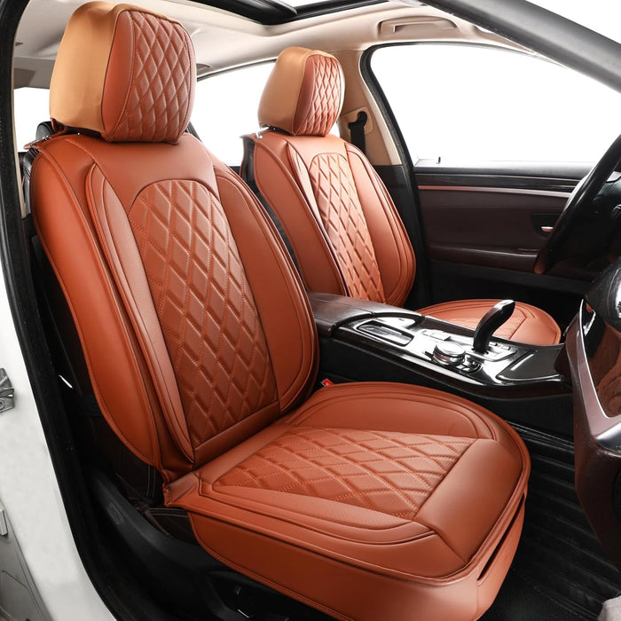 Premium Waterproof Nappa Leather Car Seat Covers Full Set – Universal Fit Seat Covers for Cars, SUVs & Trucks – 5 Seat Automotive Interior Protector, Brown