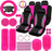 43 Pcs Car Seat Cover Full Set for Women Christmas Fuzzy Car Accessories Fluffy Steering Wheel Cover Front Rear & Belt Handbrake Shift Accessory for Winter (Rose Red)