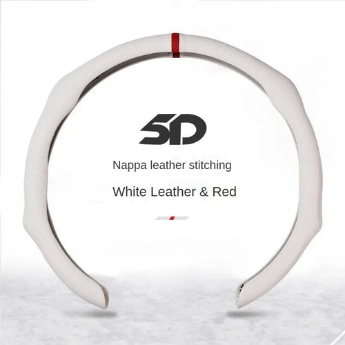 Leather 5D Universal Steering Wheel Cover with Centering Mark Quick Install Non Slip Breathable Ultra Thin Fit for All Seasons Automotive Accessory White Premium Quality Wheel Cover for GMC