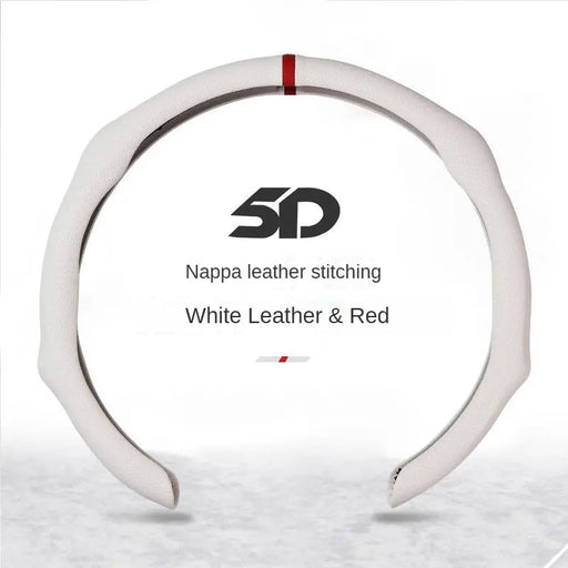 Leather 5D Universal Steering Wheel Cover with Centering Mark Quick Install Non Slip Breathable Ultra Thin Fit for All Seasons Automotive Accessory White Premium Quality Wheel Cover for GMC