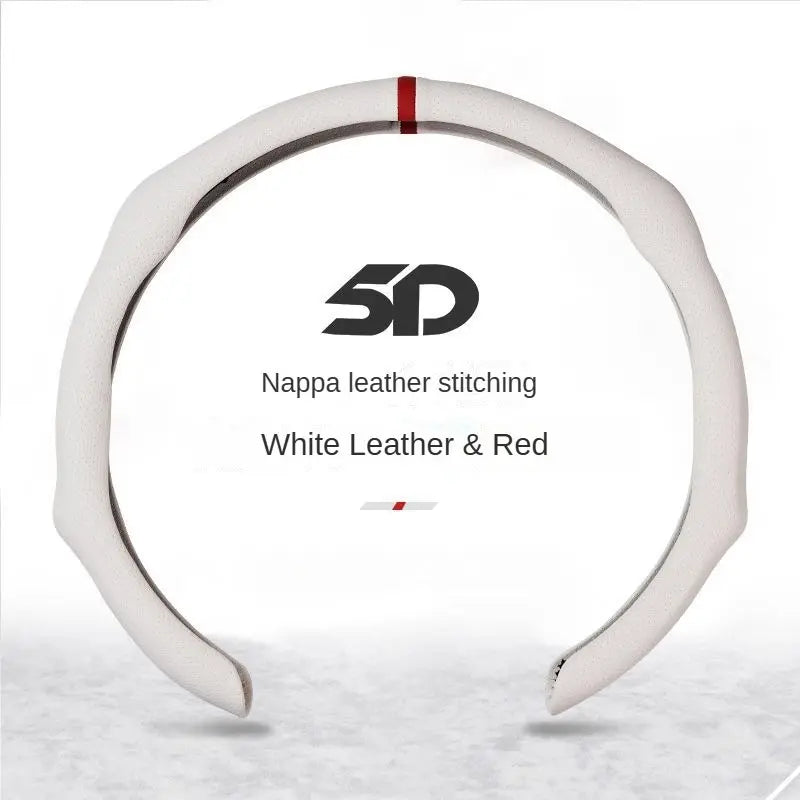 Leather 5D Universal Steering Wheel Cover with Centering Mark Quick Install Non Slip Breathable Ultra Thin Fit for All Seasons Automotive Accessory White Premium Quality Wheel Cover for GMC