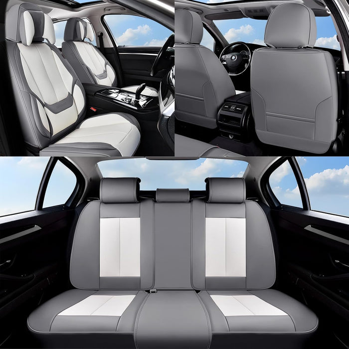 **Universal Waterproof Nappa Leather Car Seat Covers Full Set for 5 Seats – Luxury Seat Protectors with Head Pillows, Airbag Compatible, Universal Fit for Cars, SUVs & Trucks, Gray & White*